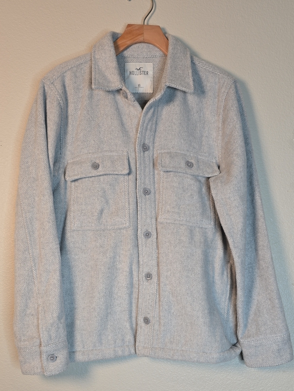 Hollister Men's Light Gray Button-Front Shacket Size Xs Runs Oversize